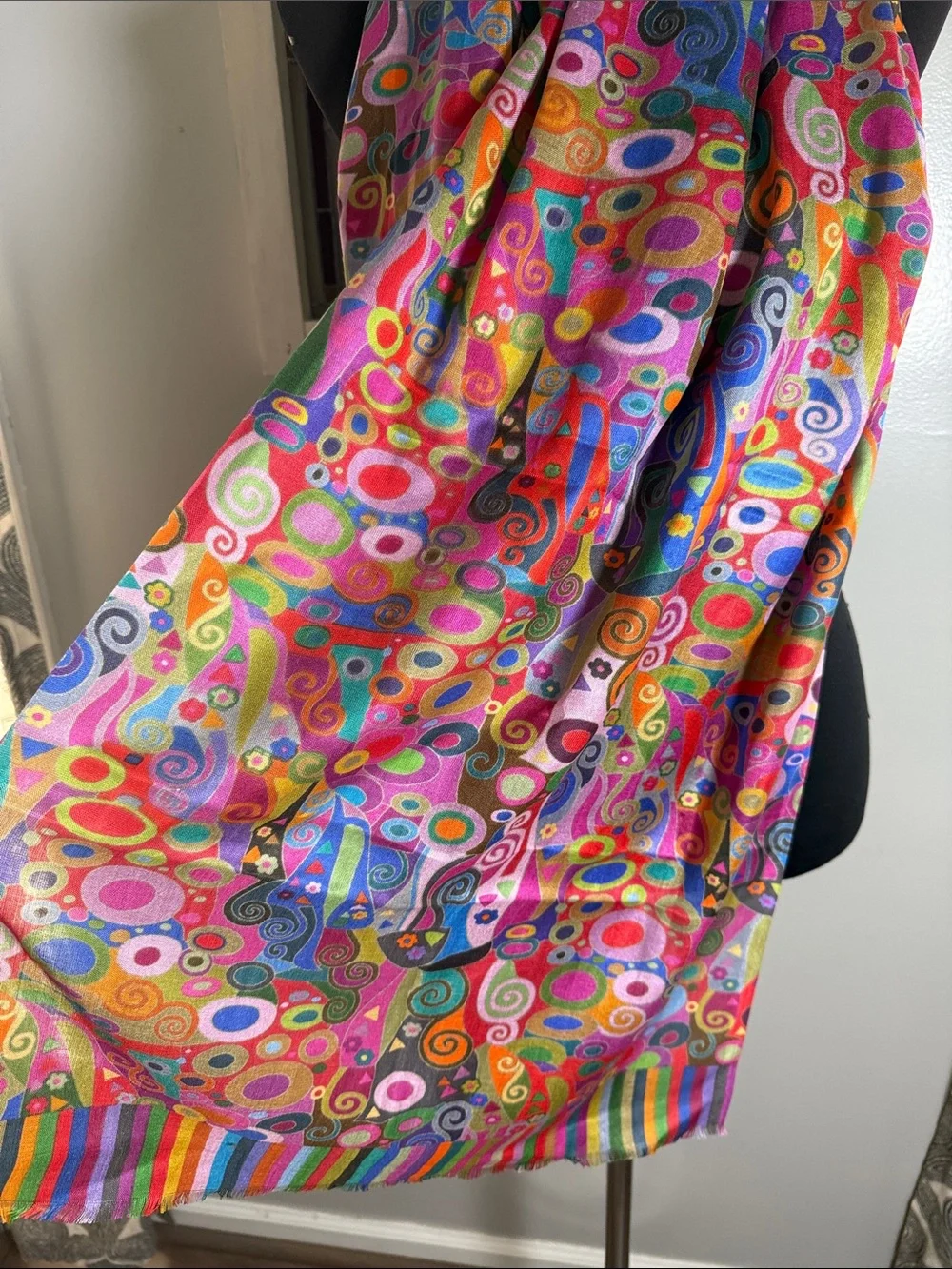 Asian Eye Oversized 100% Silk Scarf – Vibrant Abstract Print, Made in India